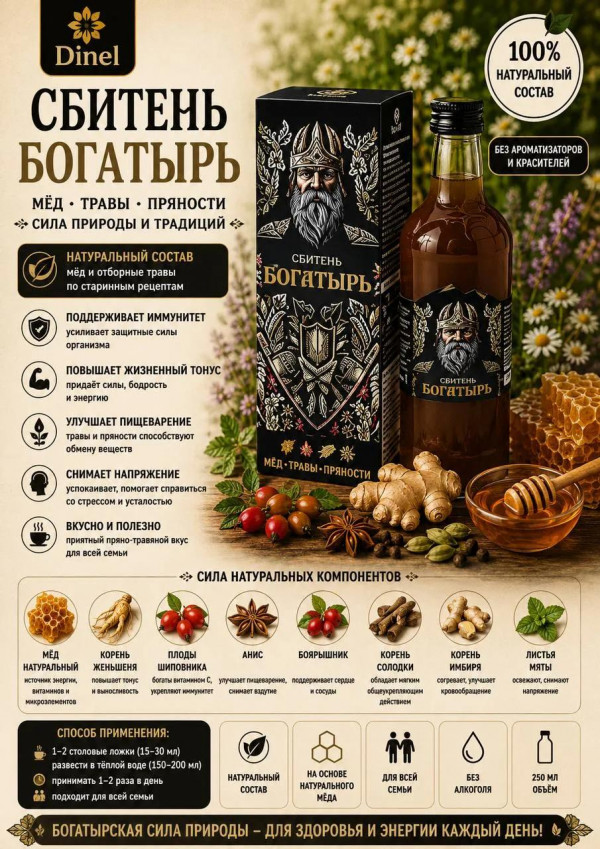 №3 Сбитень Богатырь, 250мл  в Курске